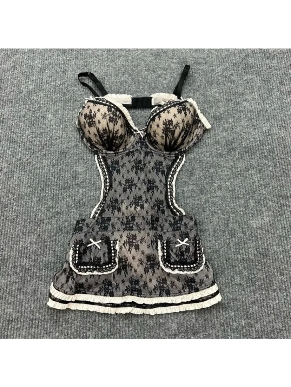 Victorias Secret French Maid Lace Lingerie Teddy Apron Padded Bra Womens sz 36D